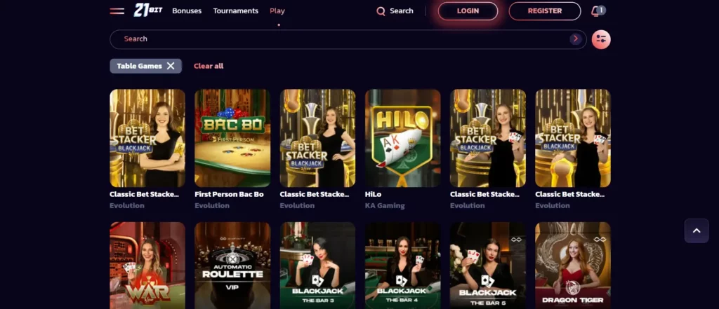 Available Live Table Games